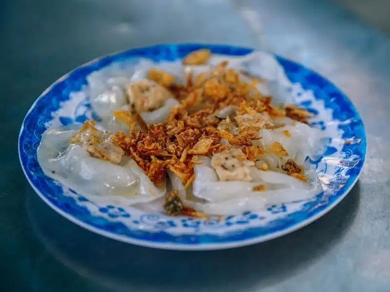 A plate of bahn cuon, a common Vietnamese snack in northern Vietnam