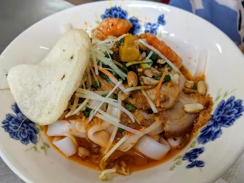 A bowl of mi quang noodles in central vietnam