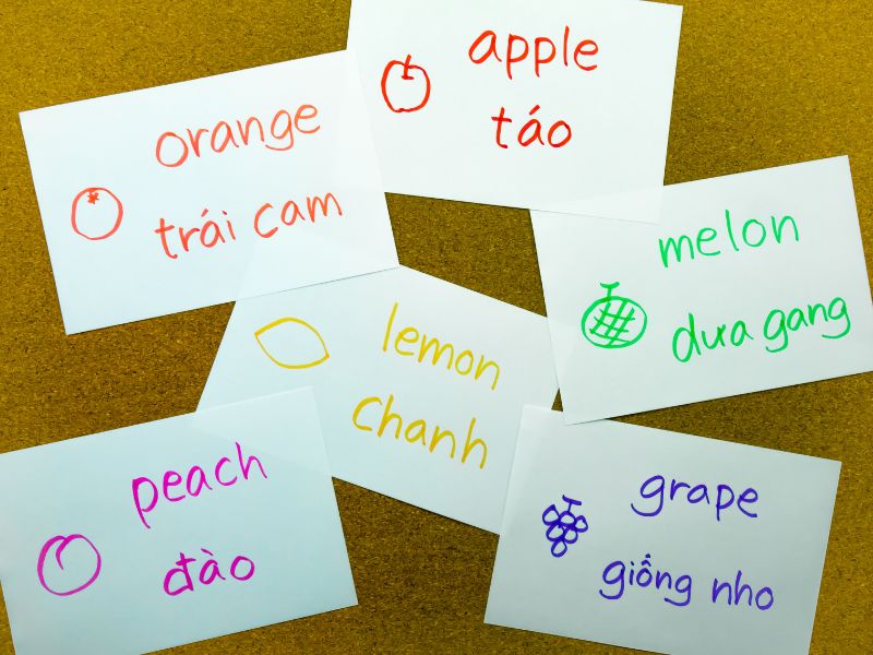 Vietnamese English language cards of some fruits