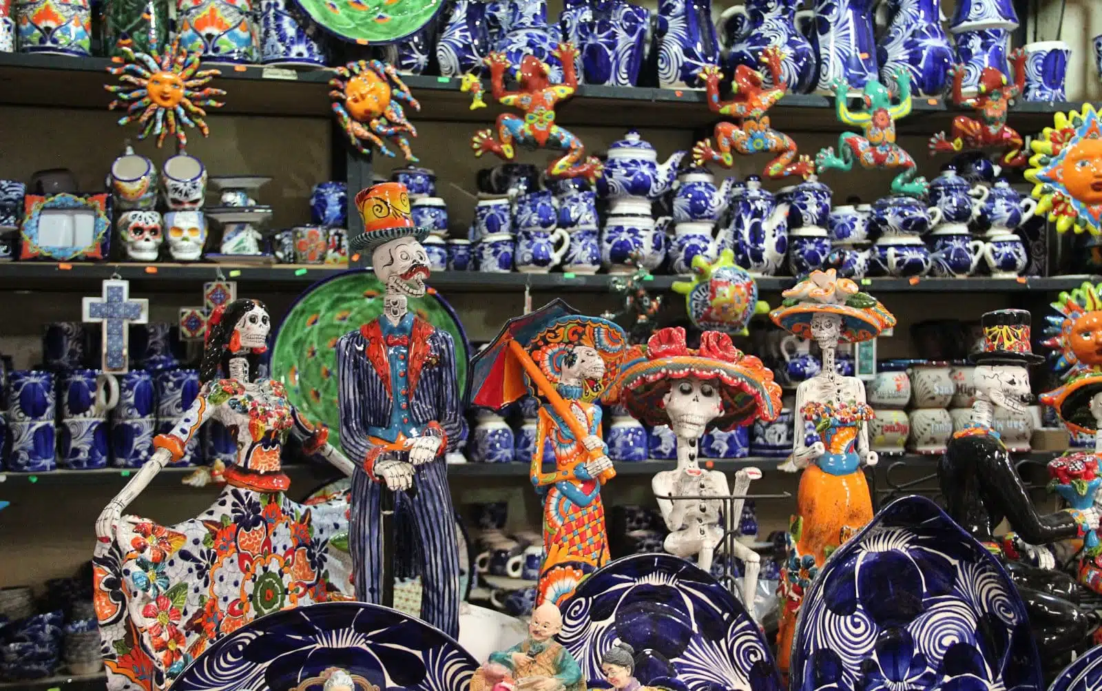 talavera mexico colorful catrina skulls pottery and market products hand made artisian crafts latin spanish design decorative tradition mexican handcraft