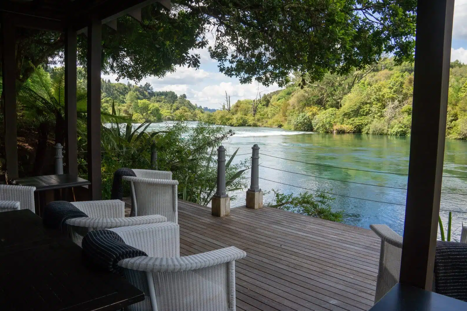 Taupo, Central PlateauNew Zealand-November 25, 2021: Huka Lodge, Luxury Tourist Lodge buildings and grounds on the Waikato River edge, in Taupo, North Island, New Zealand.