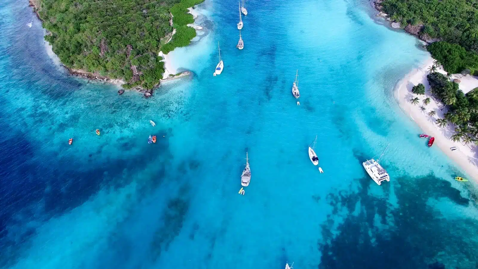 Tobago Cays in Saint-Vincent and the Grenadines sky view, yatch , catamaran